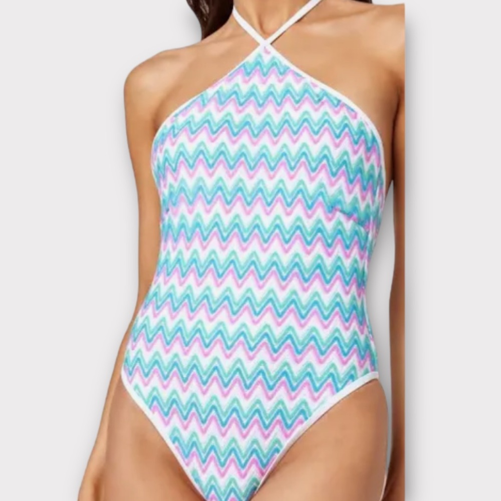 L*Space Women’s Mirabella Swimsuit Bathing Suit Small Ombré Chevron Pastel NWT